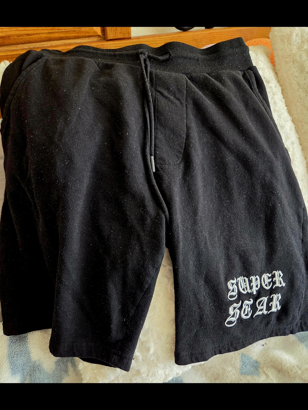 Men's Black Athletic Drawstring Shorts with 'SUPER SCARY' Embroidery
